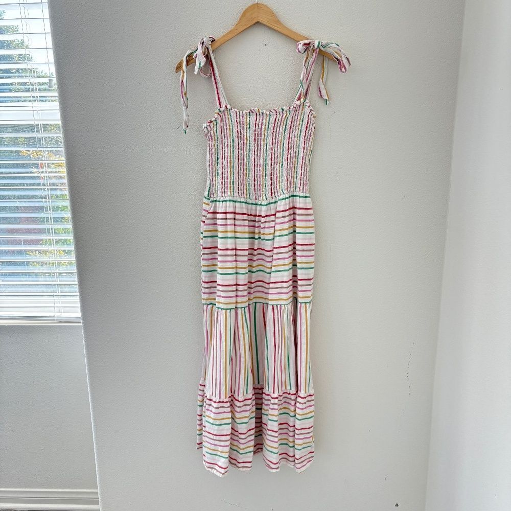 Polagram Multicolor Stripe Smocked Tie Strap Maxi Dress Size M